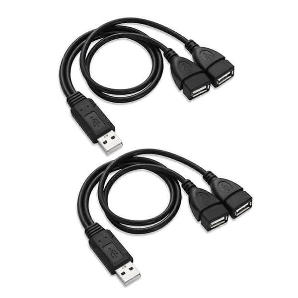 2 stk. USB 2.0 A Han til 2 Hun Y Splitter Strømkabel Adapter Forlængerkabler