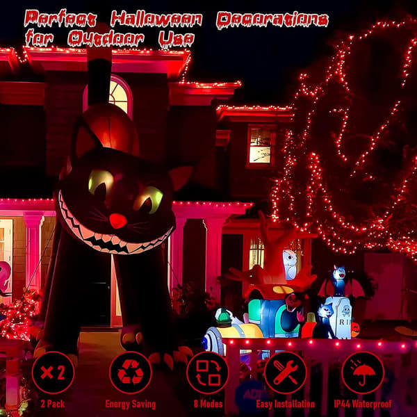 2-pack 200 LED Röda Solar Halloween-ljus utomhus, varje 66ft röda Solar String Lights utomhus Vattentät