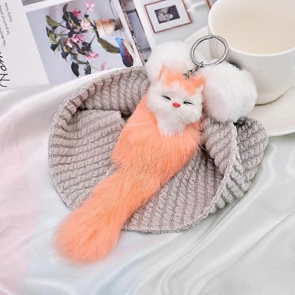 5 st Nya Söta Fluffiga Nyckelringar med Räv i Konstpäls Pompon