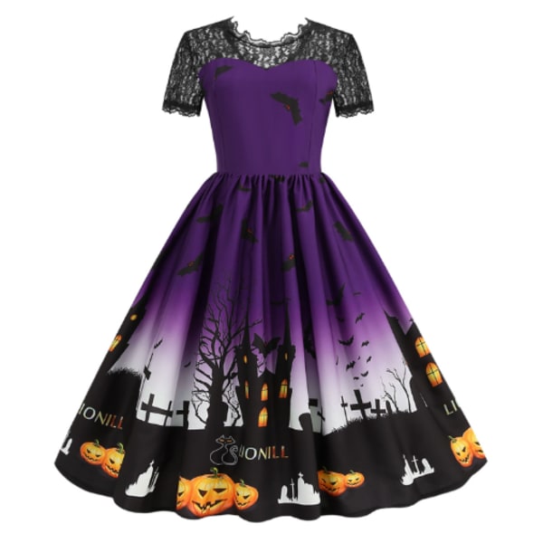 Naisten pyöreäkauluksinen rento Halloween-mekko purple L