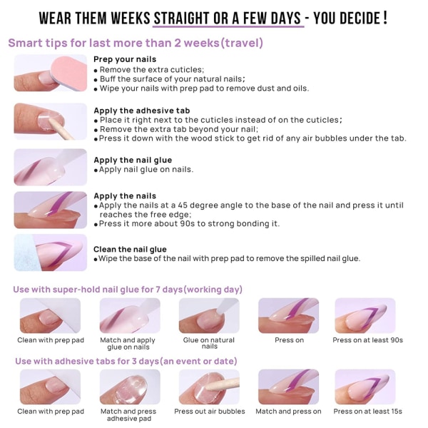 24st lösnaglar falska naglar nageltips kit cover för style 3