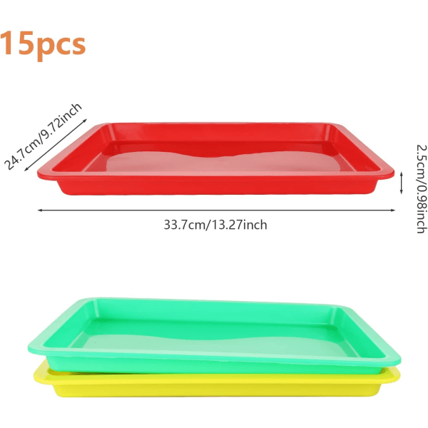 15 st hantverksbricka i plast, 34 x 25 x 2,6 cm Flerfärgad plastbricka, aktivitetsbricka, rektangulär plastbricka (5 färger)