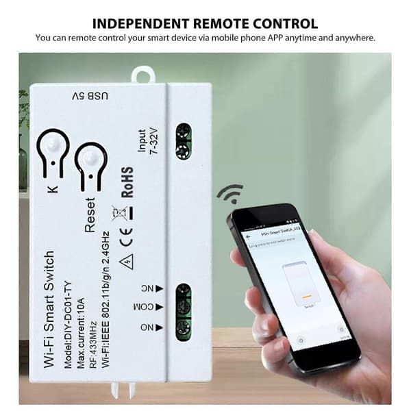 WiFi relæafbryder 1CH stemmestyring APP fjernbetjening trådløs afbrydermodul til lampeventilatorstik 7-32V USB 5V
