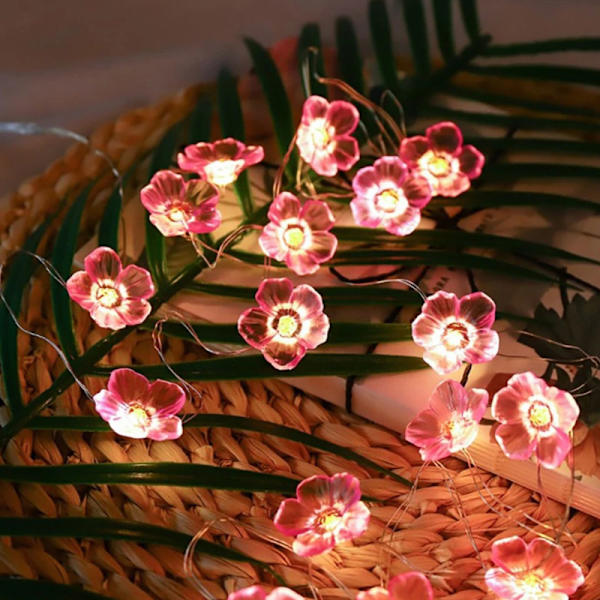 Flower String Lights Fairy Pink Cherry Blossom Lights 3m 30 LEDs USB och batteridrivna dekorativa lampor