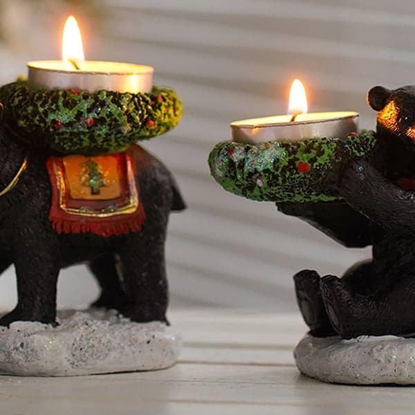 #1 stk stående svart bjørn lysestake ornament, lyskoppbrett#