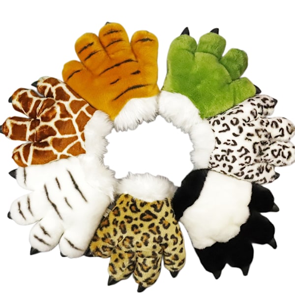 Tiger Tail Clip Ører og hansker Sett, Halloween Fancy Party Cosplay Kostyme Leker Snow Leopard