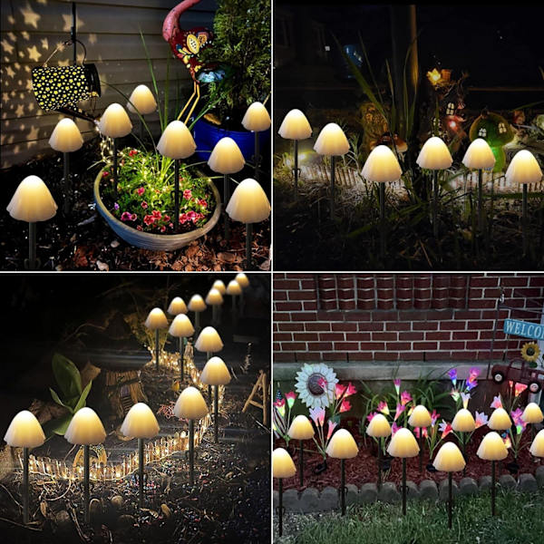 Solar svampljus för utomhusträdgårdsinredning, 8 lägen Solar Fairy Garden