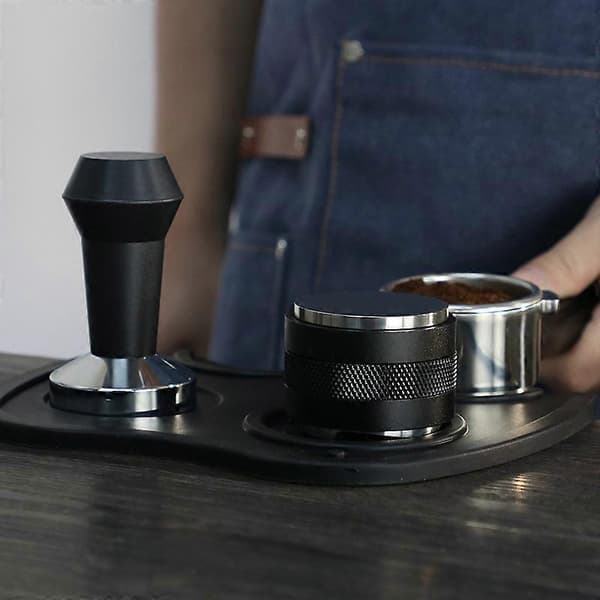 Kaffestamper 51 mm, Kaffestamper med sort silikone, Rustfrit stål stamper, Barista espressostamper, Barista tilbehør, Flad base i rustfrit stål