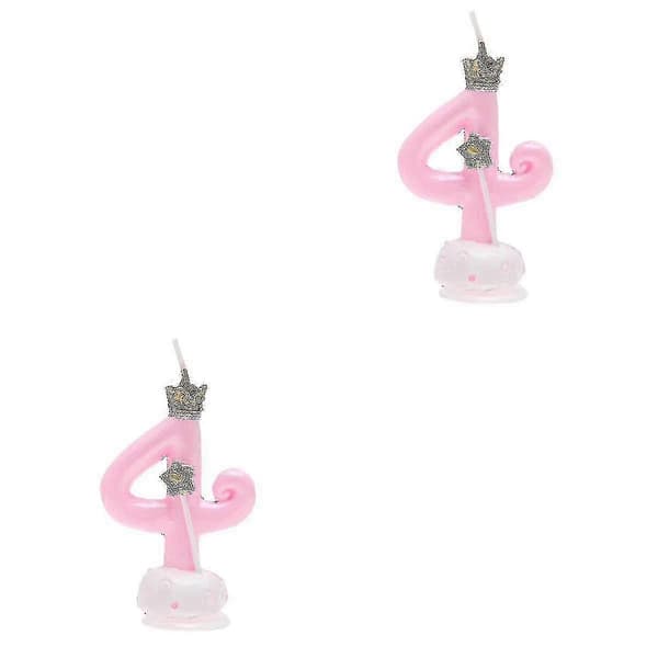 2 stk. festkake-lys Bursdag Digitale Lys Små Krone-dekorerte Lys Til Dekor Nummer 4 Krone-design (rosa)