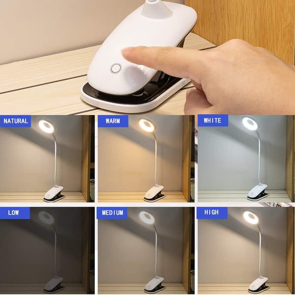 Dimbar nattbordslampe, trådløs, LED-leselampe som kan klipses