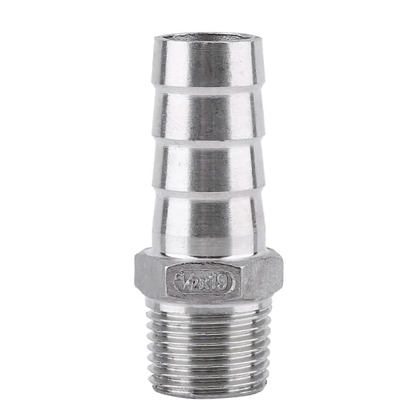 Vattenrörskoppling med utvändig gänga i rostfritt stål, slanganslutning (1/2\"x19mm)