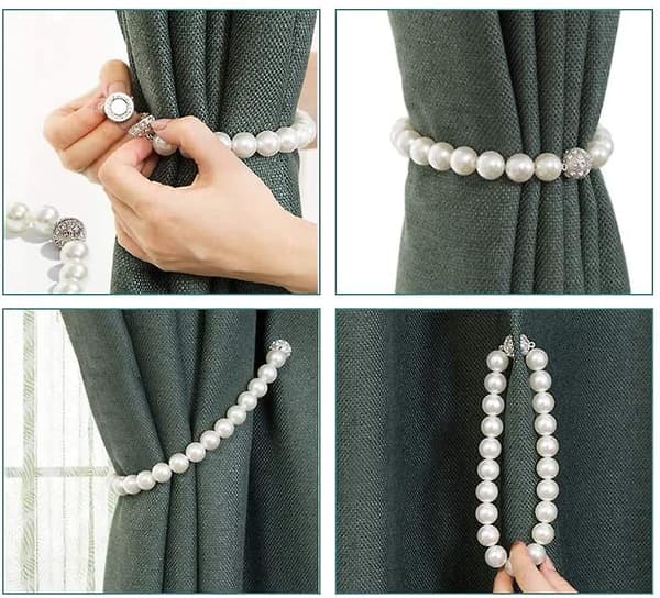 2-pack magnetiska gardinhållare, Pearl Bead Gardinhållare