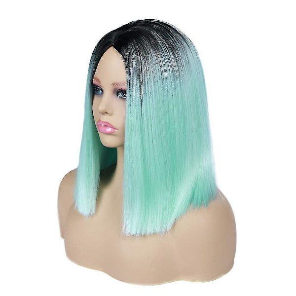 Quick Wig Ombre Parykker Mintgrønn Kort Rett Syntetisk Parykk Midtskill Bob Parykk Varmebestandig Cos