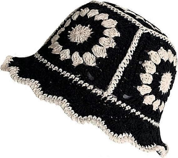 Strikket hatt, retro hul blomst håndstrikket bøttehatt, ullhatt