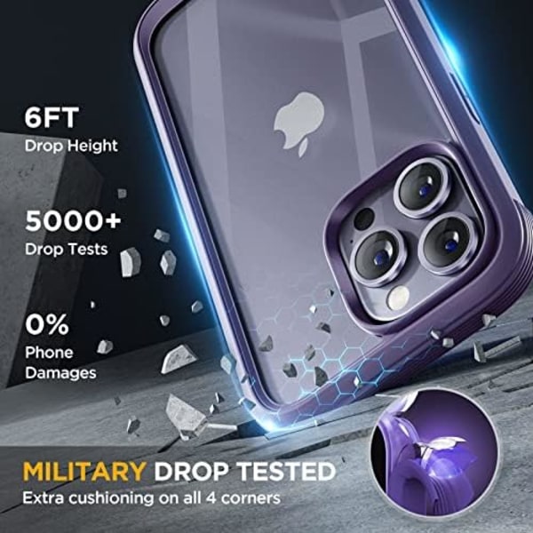 Miracase Glass Series Designad för iPhone 14 Pro Max Case 6,7 tum, [2023 Upgrade] Bumper Case med inbyggd 9H härdat glas Scr Noble Purple