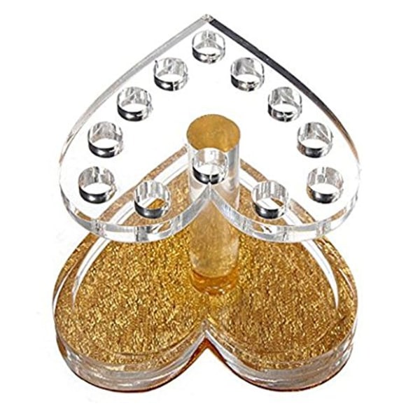 Displayhållare för nagelborste i akryl, hjärtformad 12 hål för sminkborste Pennställ (guld)