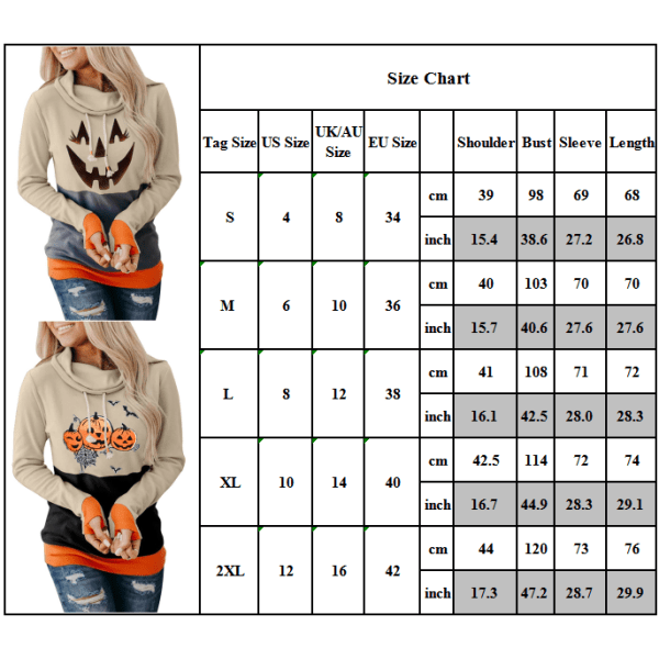 Kvinnor långärmad Halloween-pumpa-tröja med tröja med huva Black S