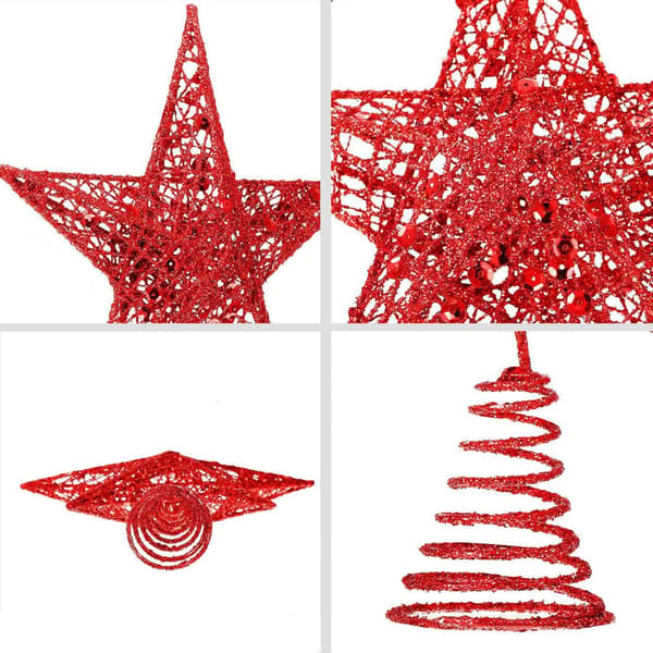 (20cm) Christmas Tree Star 5 Röda paljetter Julgransdekoration