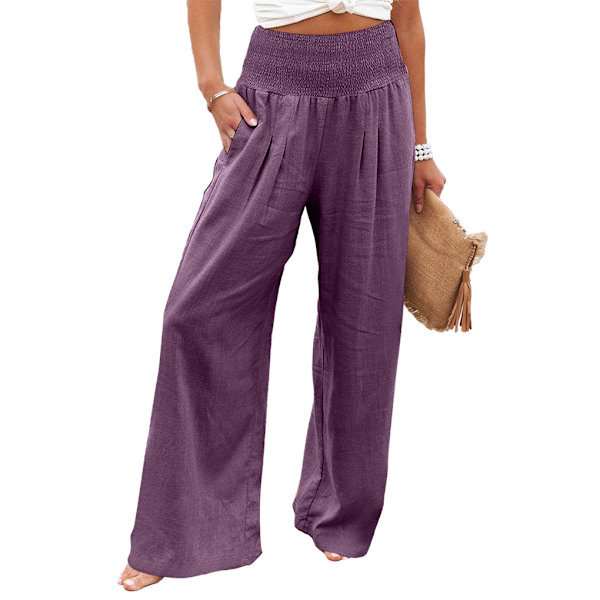 Dame Sommerbukser Lommer Løse Casual Wide Leg Lounge Purple M