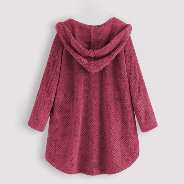 Dam Dubbel Varm Hood Coat Lång Päls Cardigan Ytterkläder Jacka Wine Red 2XL