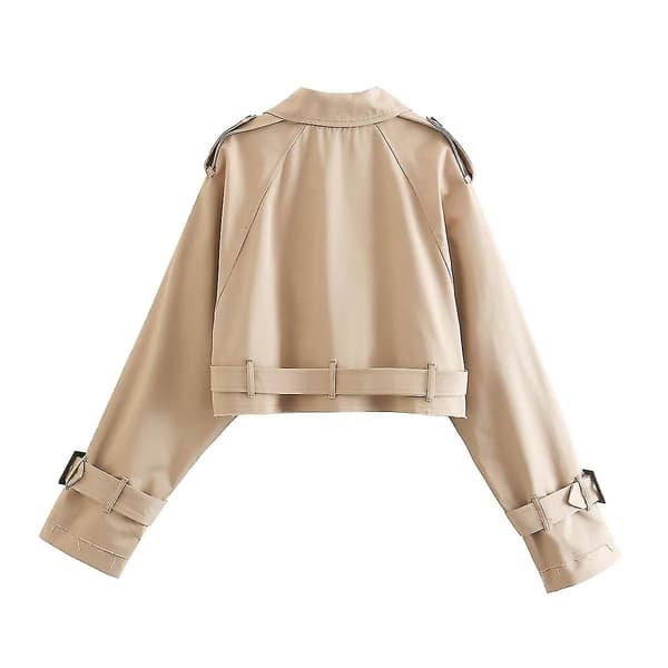 Khaki Cropped Trench Dam Långärmad Cropped De