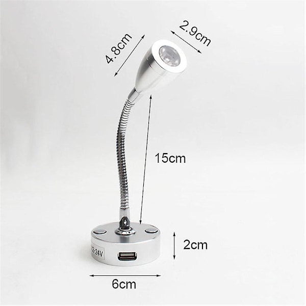 Dc12v 24v Rv Boat Led Reading Light Dimmable Flexible Gooseneck Wall Lamp For Truck Motorhome Yachts Cabin With Usb Charger Port Silver 3w warm white led