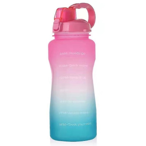 Gallon sportvattenflaska 3,8/2l stor kapacitet Tritan Bpa Free Outdoor Motivational With Time Marker Bärbara fitness pink and green 2L