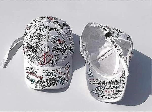 Unisex Graffiti Justerbar Baseballcaps Bomull Hip Hop Snapback Hatter for Menn og Kvinner Hvit