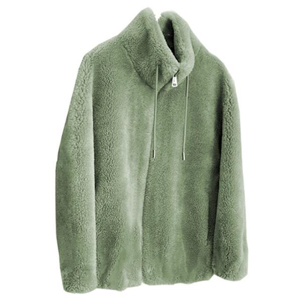Dam fleece fluffig Teddy Bear Coat Plain Pocket Jacka Ytterkläder Grön M