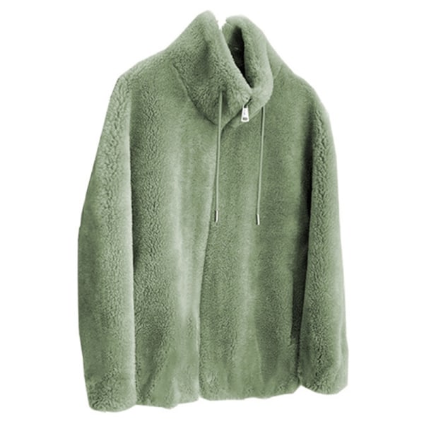 Dam fleece fluffig Teddy Bear Coat Plain Pocket Jacka Ytterkläder Grön XL