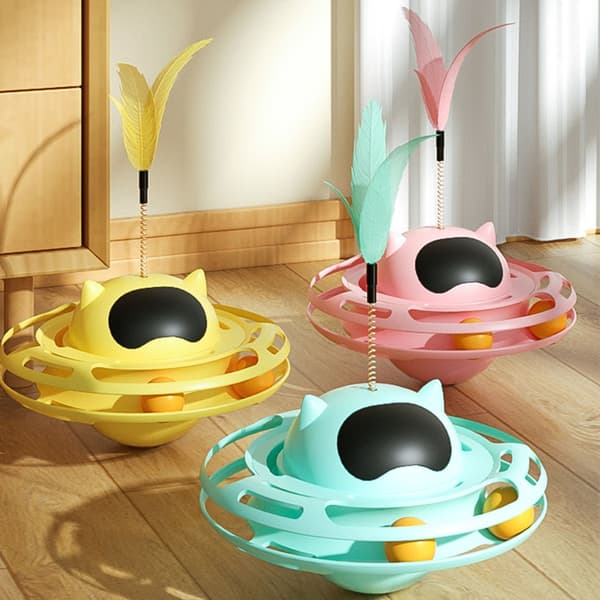 Feather Teaser Interactive Cats Toy Tumblers Track Ball Toy ökar träningen Pink