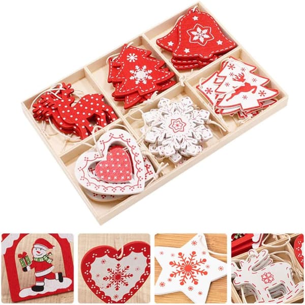 Jul träetiketter Xmas hängande utskärningar (1 set)