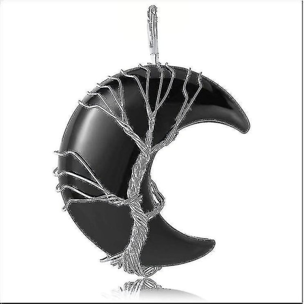 Cht-ametist Healing Crystal Halsband Pendant Tree Of Life Wire Wraped Crescent Moon Naturlig Quartz Crystal Stone