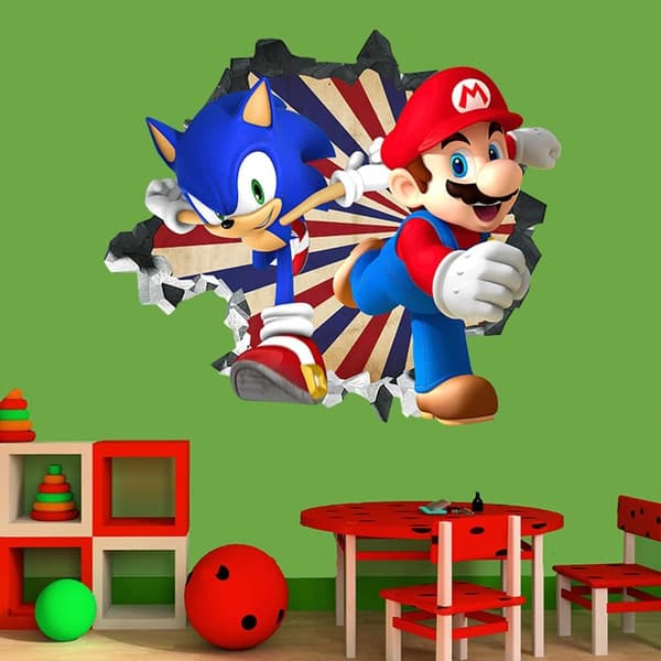 Mario 3D veggklistremerke, tapet, PVC, dekorasjon, 49*42cm