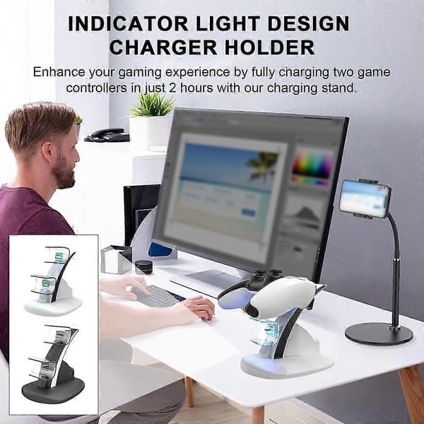 Dobbelt Controller Opladerstation med LED-indikator Hurtig Opladningsdock Stand Kortslutningsforebyggende Oplader til PS 5