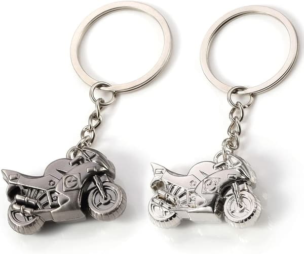 2 stycken Mini Motorcykel Kromade Metall Nyckelringar