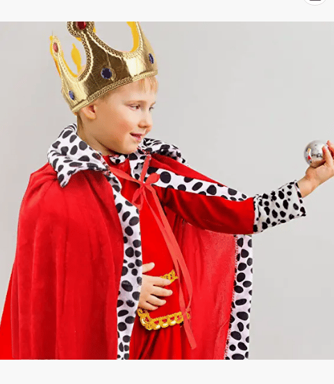 Kids kung kostym röd mantel krona kostym set red