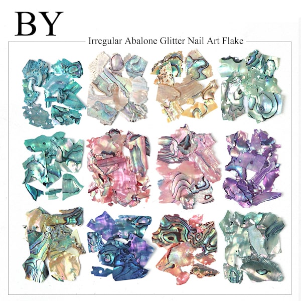Nail Art Shell Paljetter Färgglada Tunn Oregelbunden Abalone Broken Patch White 12-grid boxed-