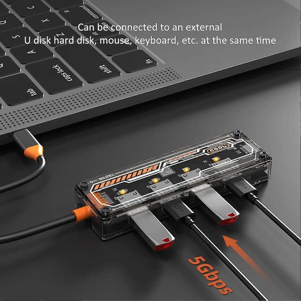Transparent 4-i-1 USB3.0-hub Plug and Play Multifunktionell dockningsstation 5 Gbps Höghastighetsdataöverföring Ultratunn Multi Splitter-adapter 4 portar