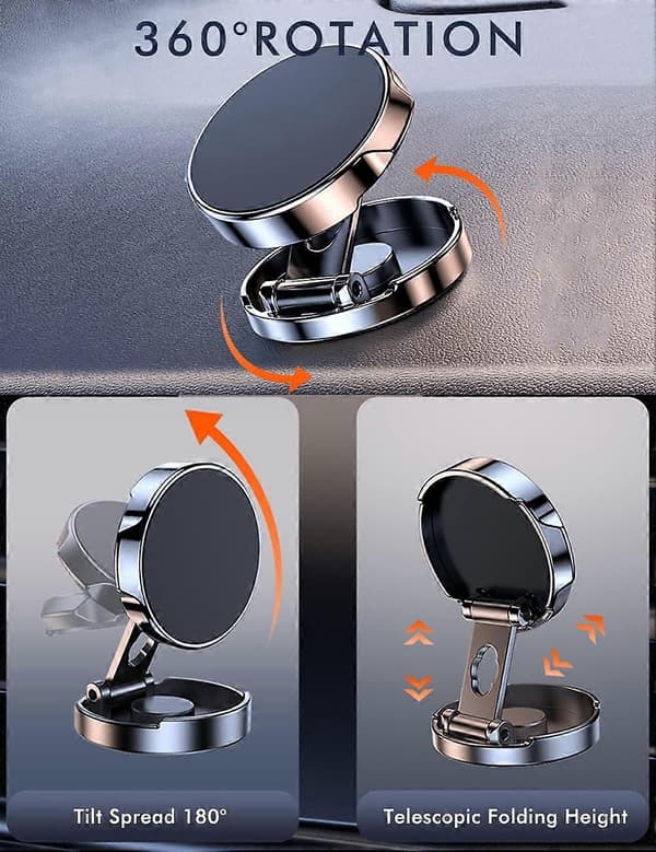 2 STK Magnetisk Biltelefonholder [Multifunksjonell Sammenleggbar] 360° Magnetisk Telefonfeste for Alle Smarttelefoner
