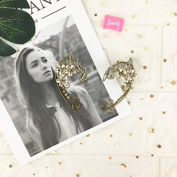 Elven Ear Cuffs för kvinnor. Fairy örhängen Handgjorda färgglada blommor