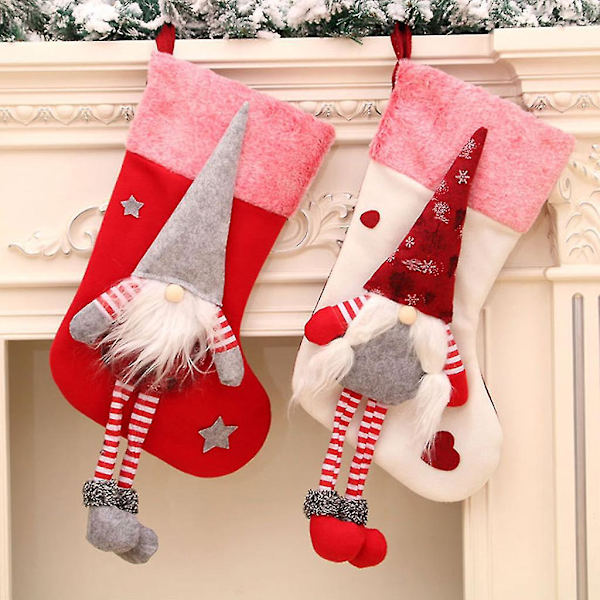 Långben Gnome Julstrumpor Xmas Elf Santa För Dock Element Strumpa för familjen Land Rustik Personlig Semester