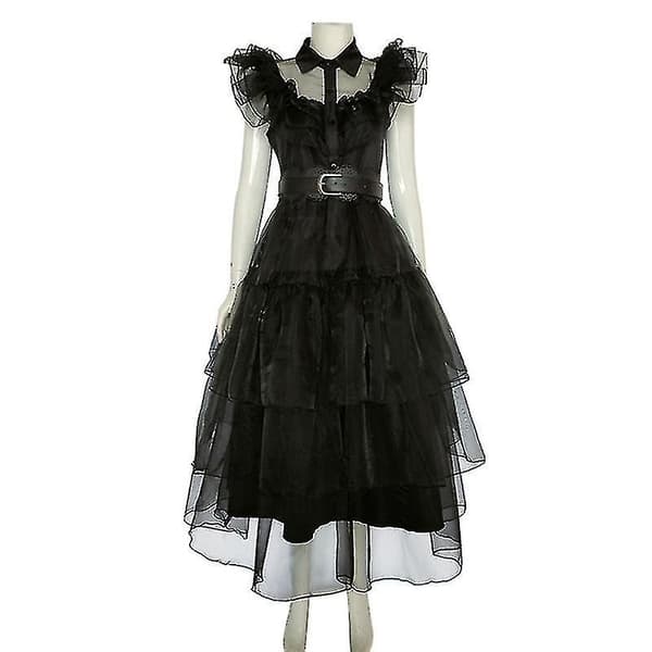 Onsdag Addams Cosplay Onsdagsdansklänning Kostym Cosplay Wednesday Dance 110cm