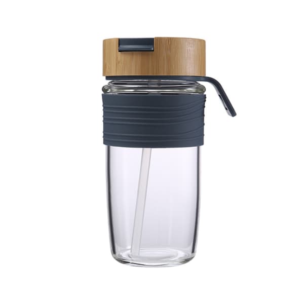 Silikonhylsa enkellager glas bambu cover dubbel drickskopp bil portabelt flip lock halmkopp Blue