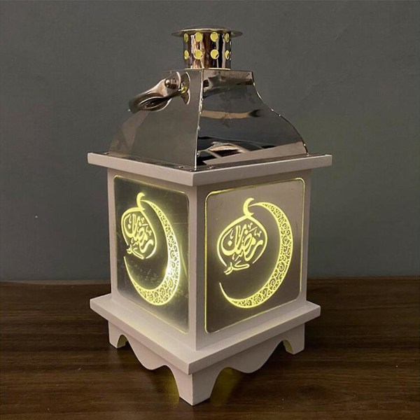 Trä Led Ljus Hängande Lykta Eid Mubarak Ramadan Lampa För Hem Islam Muslim