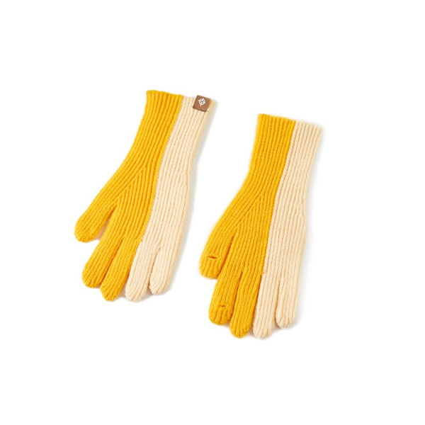 Håll varma handskar Stickade handskar GUL&KHAKI yellow&khaki