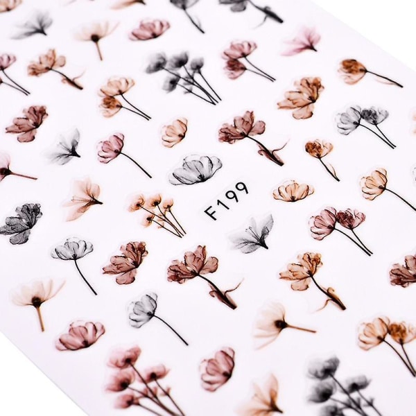 Blommande blomma 3d konst klistermärken - dekaler självhäftande manikyr nagel tips dekoration F113 white
