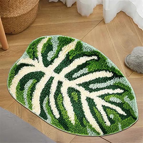 Grønn bladmatte Anti- Palmformet baderomsmatte Monstera Søt badematte Superabsorberende badematte Baderomsrye, B