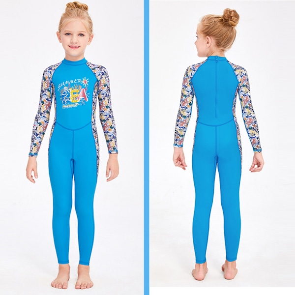 Barn Helkroppsdrakt Langermet Badedrakt Barn Solbeskyttelse Svømming Blue M