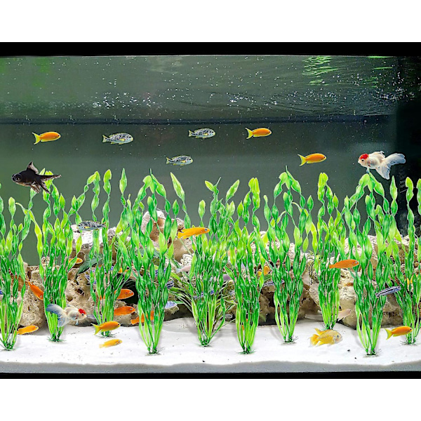 Mylifeunit kunstige tangvannplanter for akvarium, dekorasjon av fisketankplanter av plast, 10-pakning (grønn)